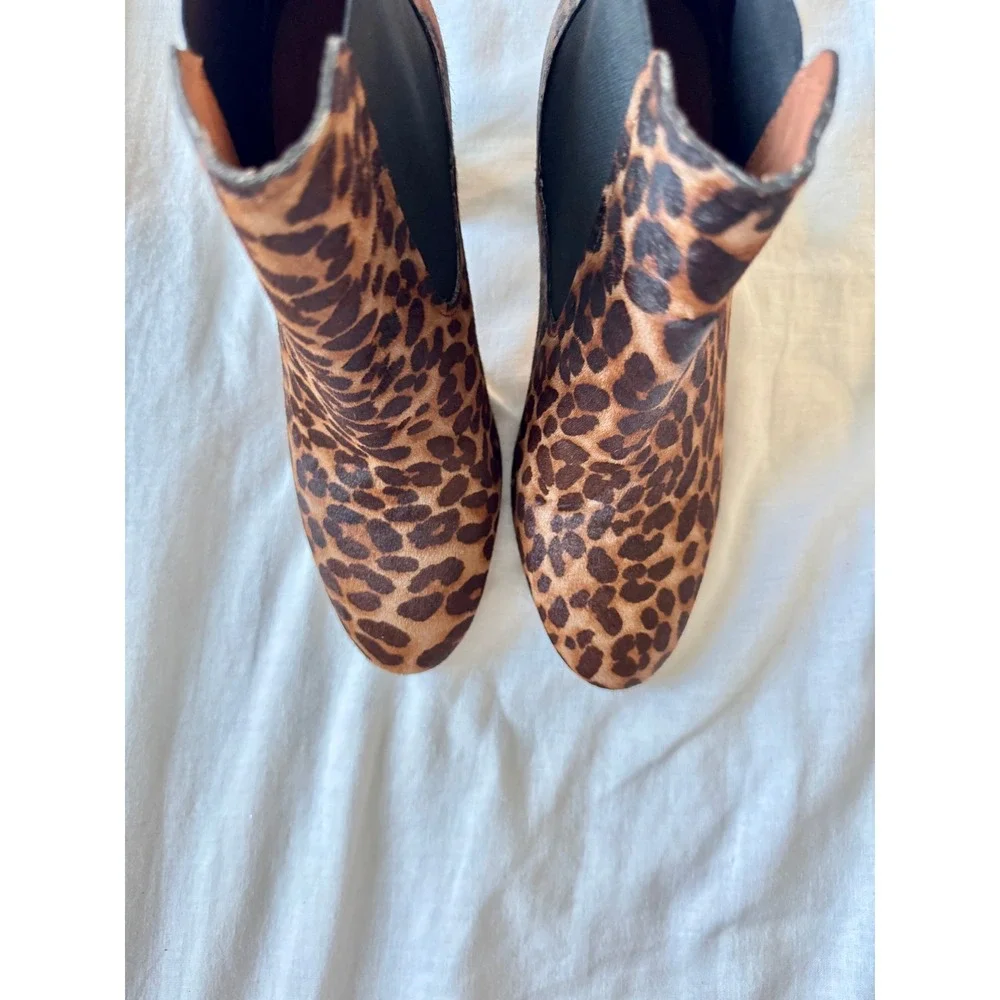 Kurt Geiger London Leopard Calf Hair Ankle Boots EU 39 Block Heel Chelsea Bootie